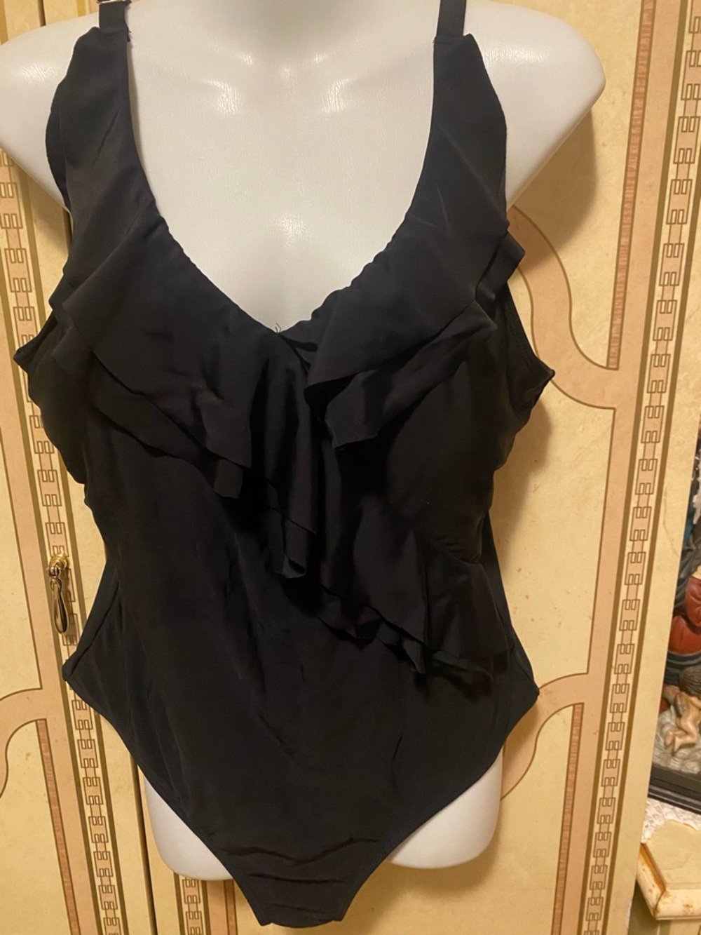 Ruffle-Front Black One-Piece Swimsuit - Picture 2 of 4